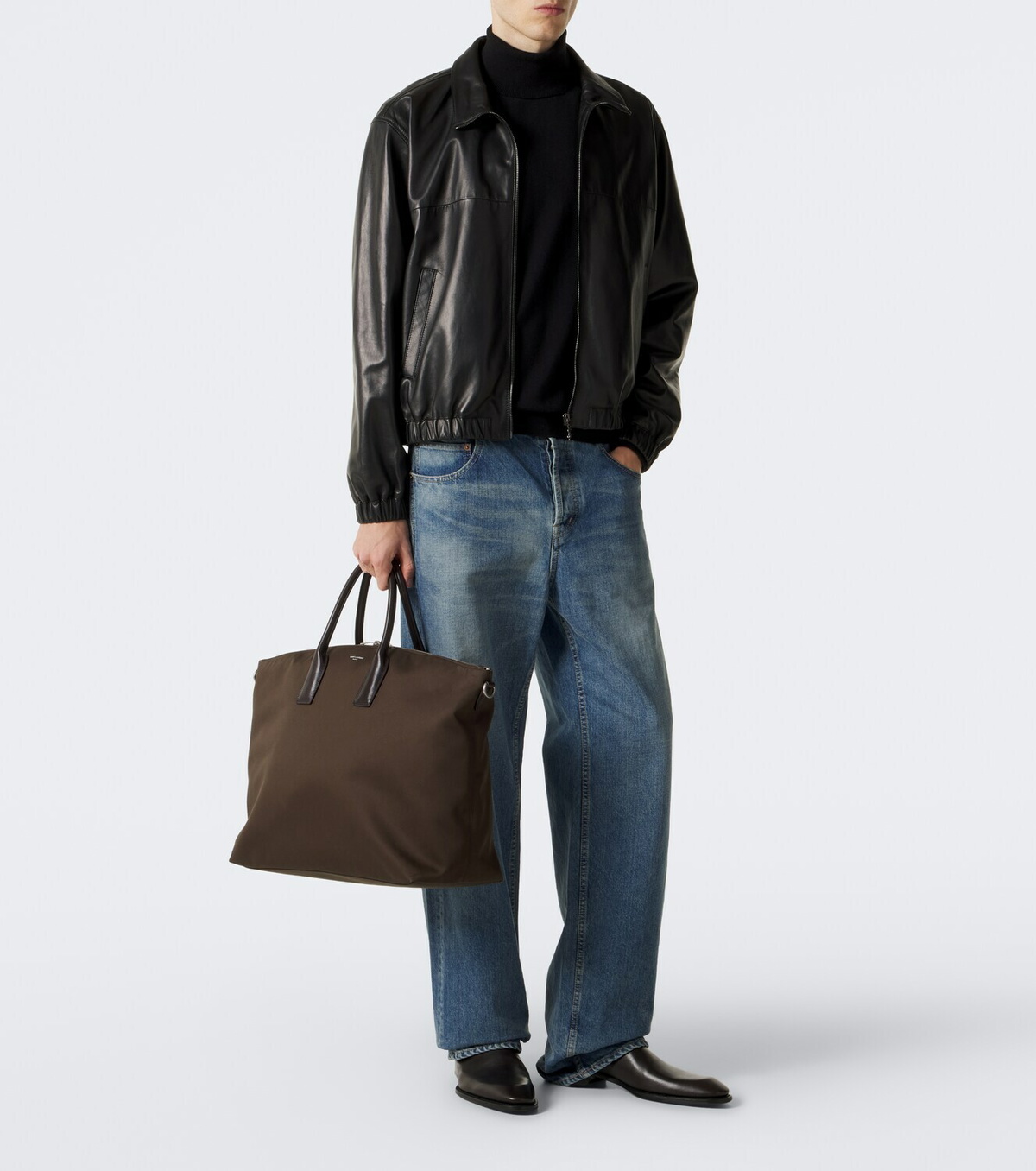 Saint Laurent Leather-trimmed canvas tote bag