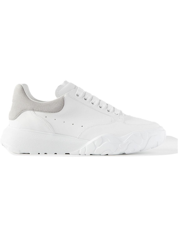 Photo: Alexander McQueen - Exaggerated-Sole Suede-Trimmed Leather Sneakers - White
