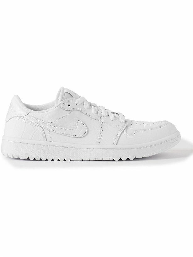 Photo: Nike Golf - Air Jordan 1 Low G Croc-Effect Trimmed Leather Golf Sneakers - White