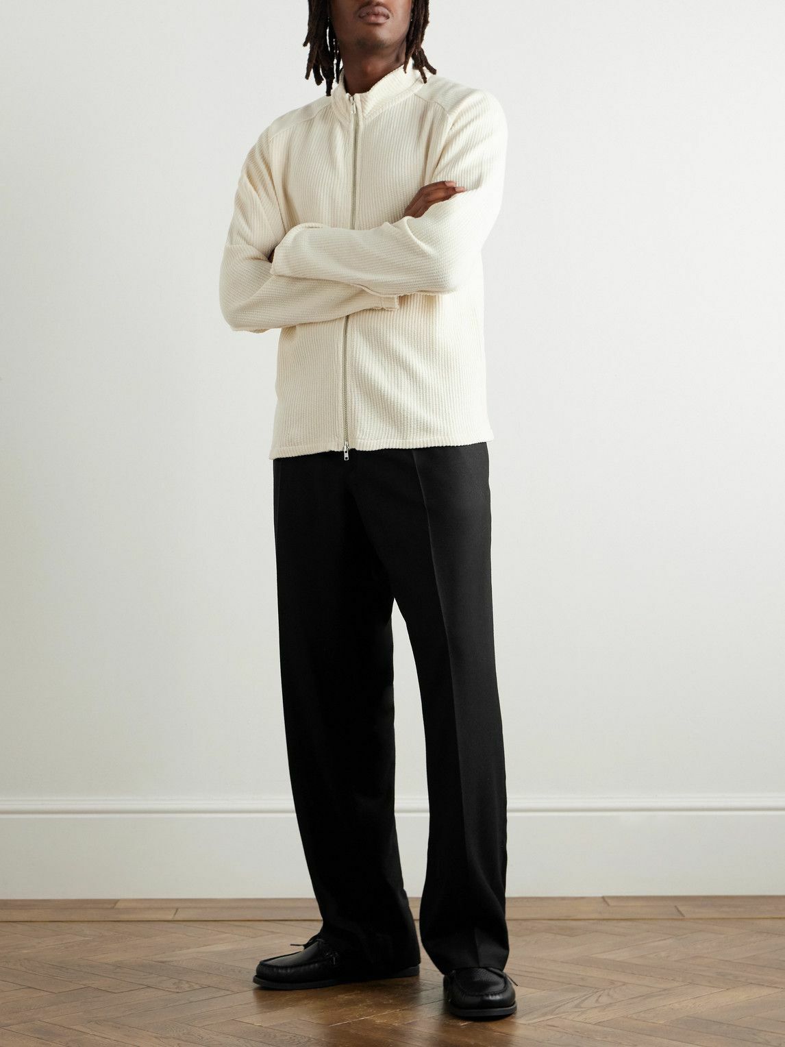 Auralee - Wide-Leg Pleated Wool-Twill Trousers - Black Auralee