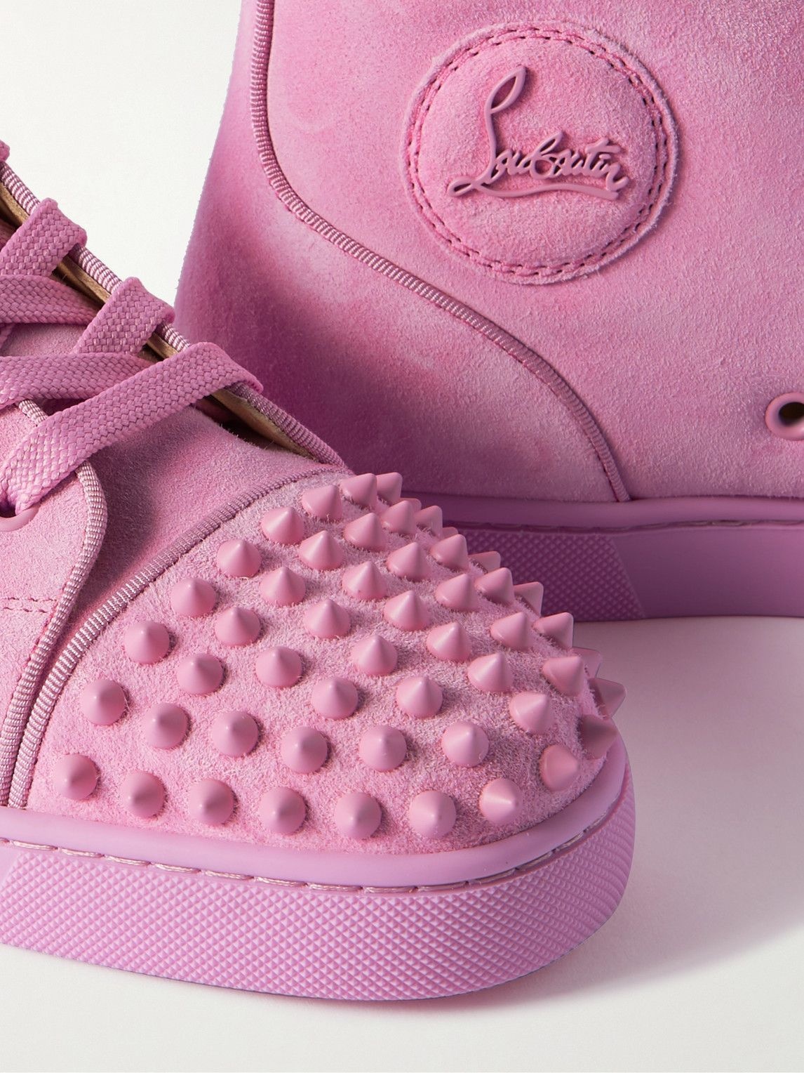Christian Louboutin Light Pink Suede Louis Junior Spikes Sneakers Size 41