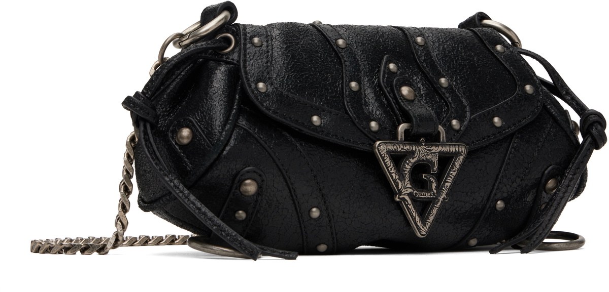 GUESS USA Black Crackled Leather Mini Fashion Bag GUESS