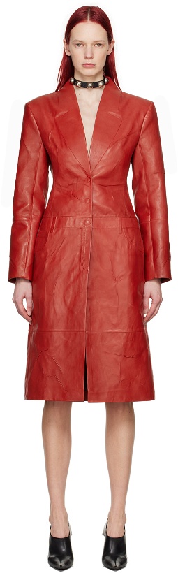 Photo: Acne Studios Red Pinched Seams Leather Coat