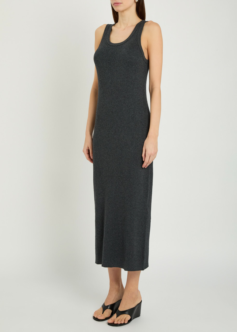 Lisa Yang Lexie Cotton and Cashmere-blend Midi Dress Grey