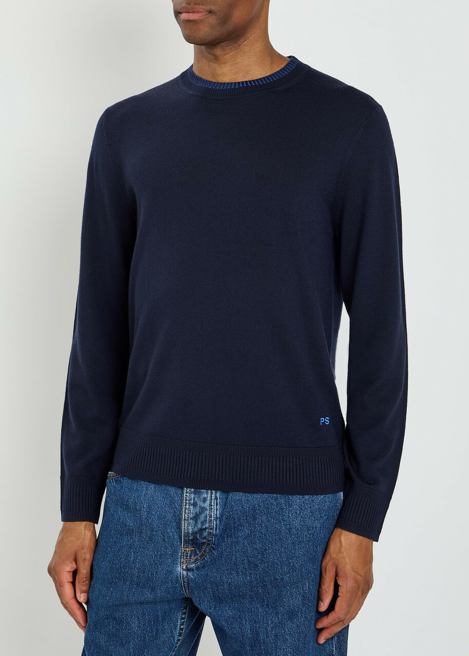 PS Paul Smith Logo-embroidered Merino Wool Jumper Navy