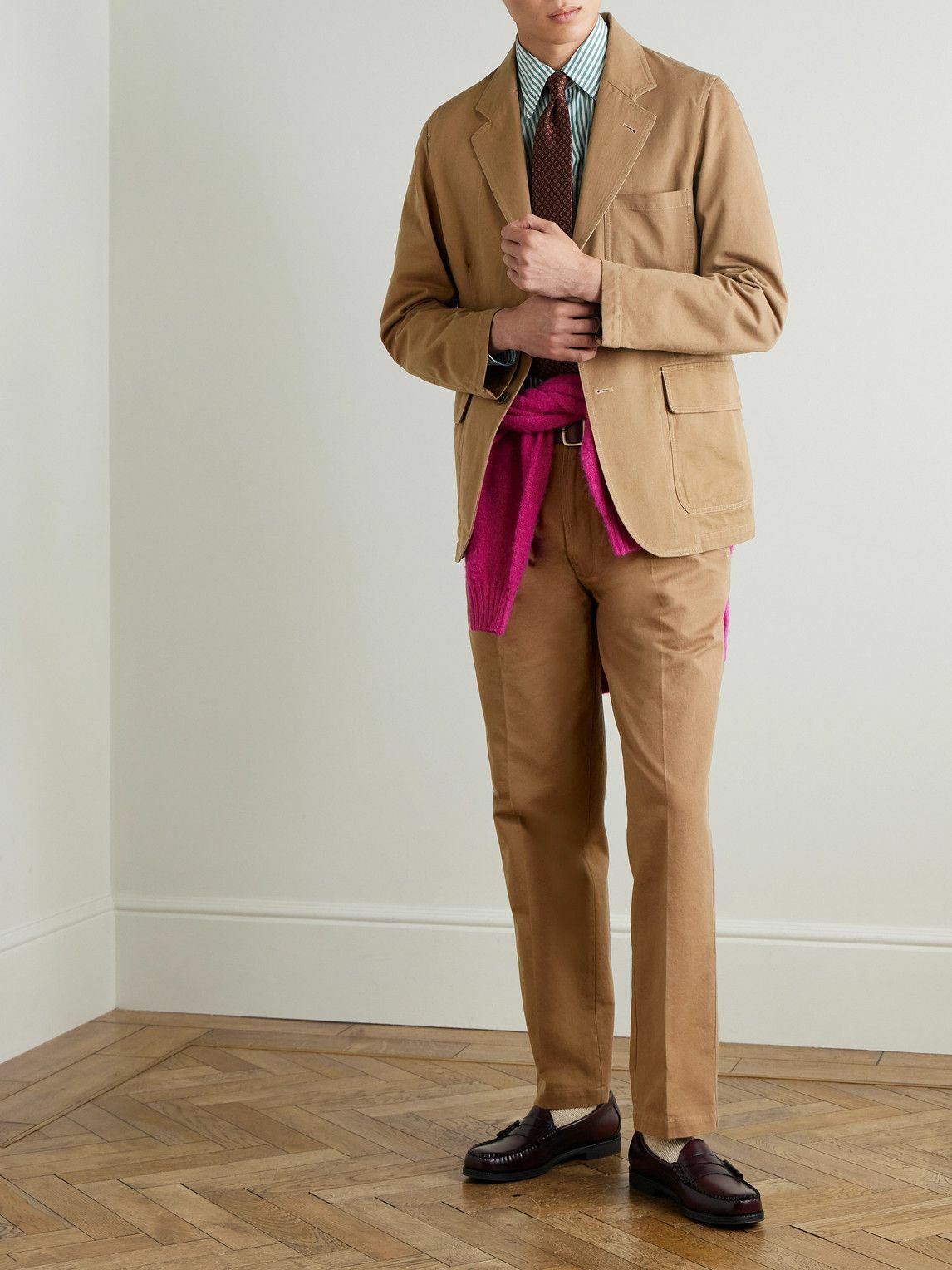 Drake's - HIM Games Tapered Pleated Cotton-Twill Trousers - Brown