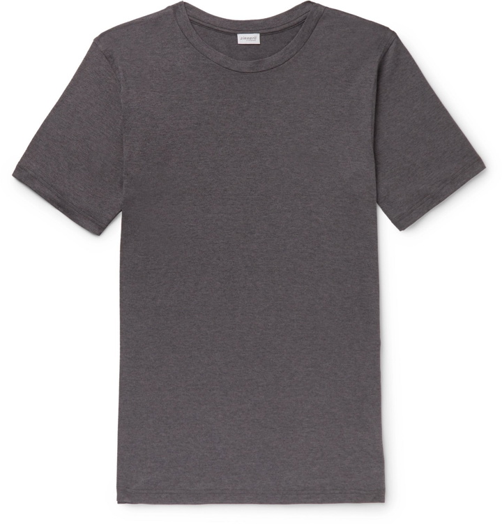 Photo: Zimmerli - Slim-Fit Mélange Stretch Cotton and Cashmere-Blend T-Shirt - Gray