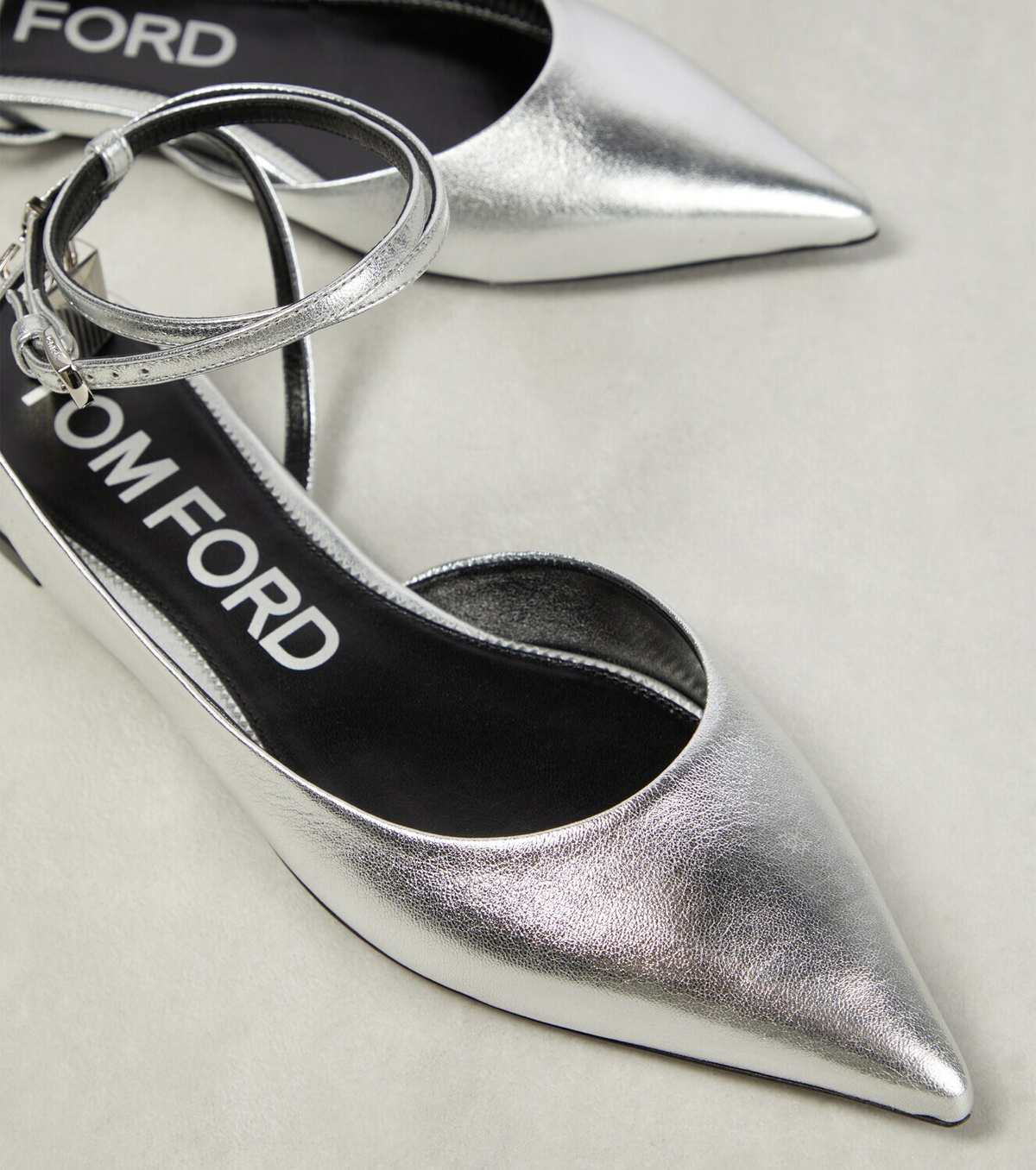 Tom Ford Padlock metallic leather slingback flats