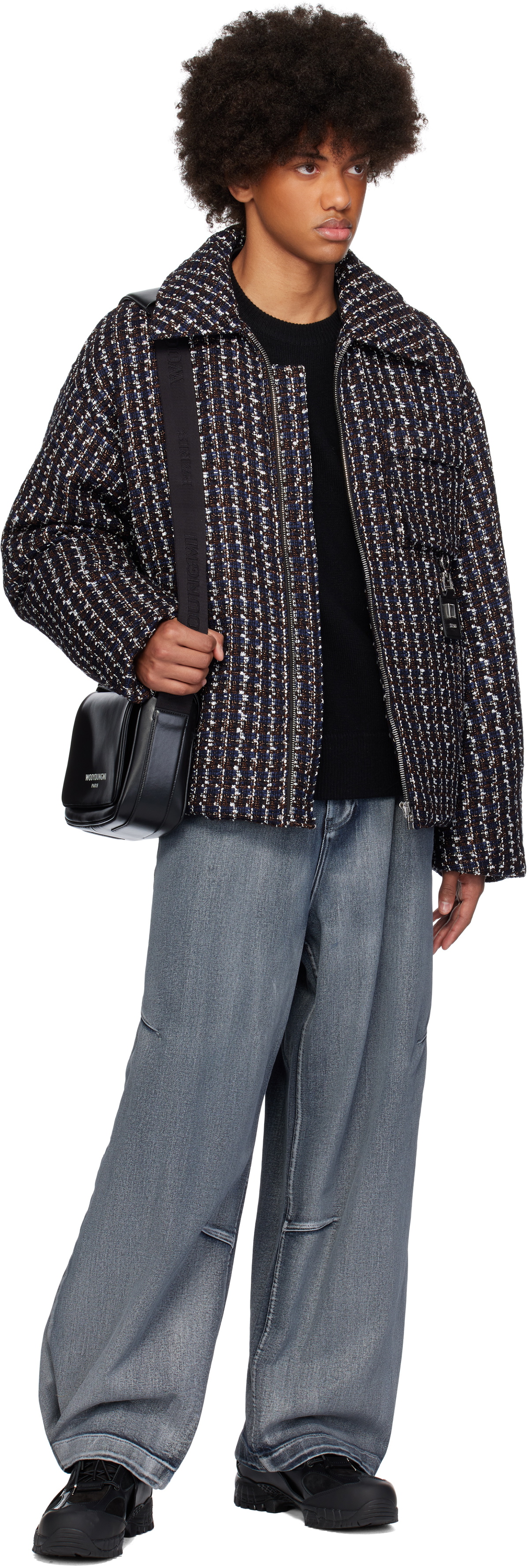 WOOYOUNGMI Brown & Navy Tweed Down Jacket Wooyoungmi