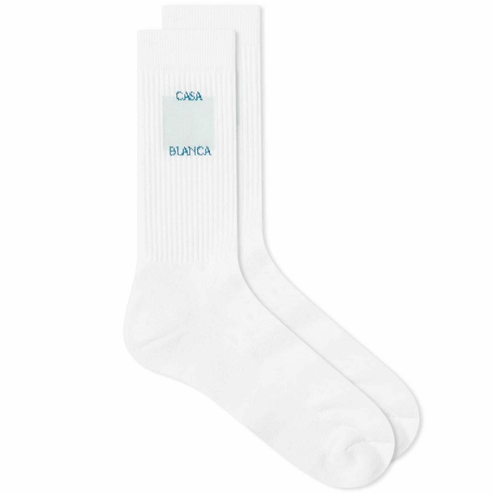 Photo: Casablanca Men's Square Logo Socks in White/Misty Jade