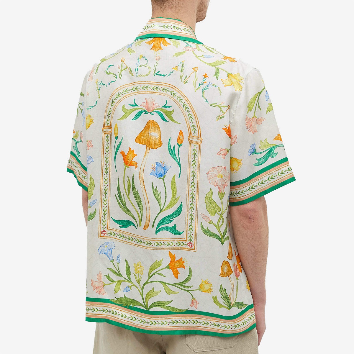 Casablanca Men's L'Arche Fleurie Short Sleeve Silk Shirt in Green