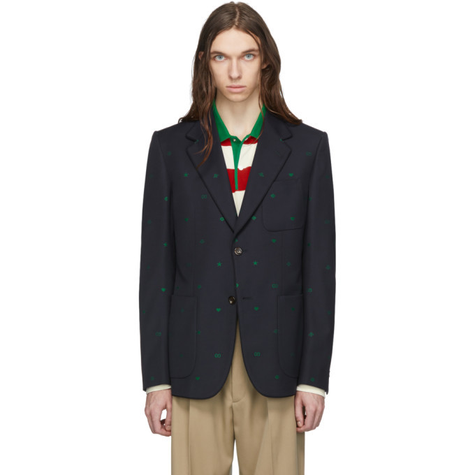 Photo: Gucci Navy Fancy Elements Print Blazer