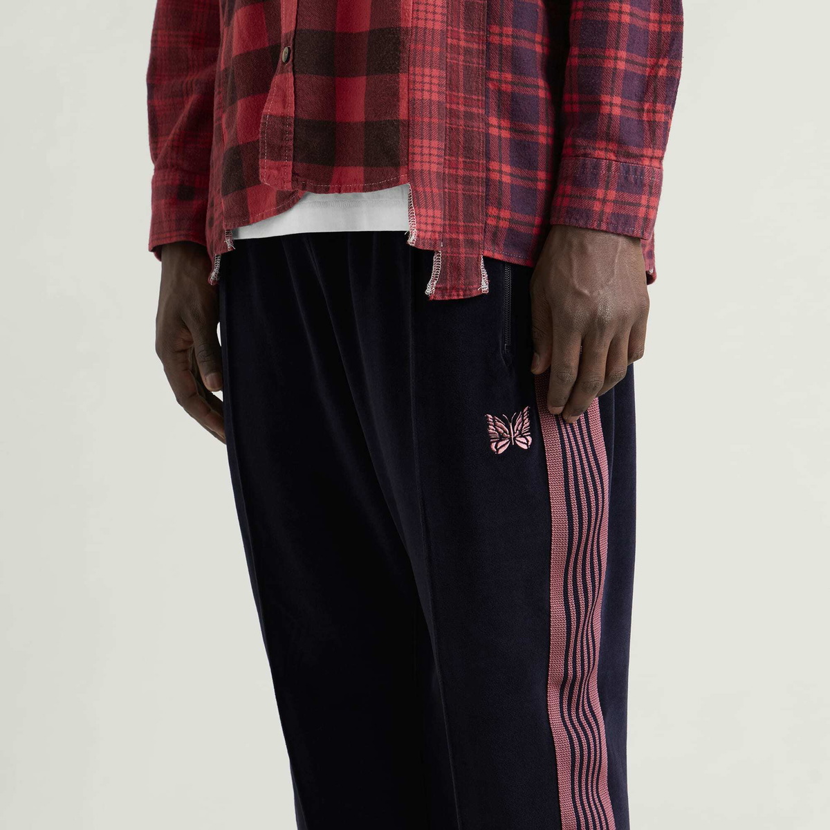 Needles Men's Velour Narrow Track Pants in Navy
