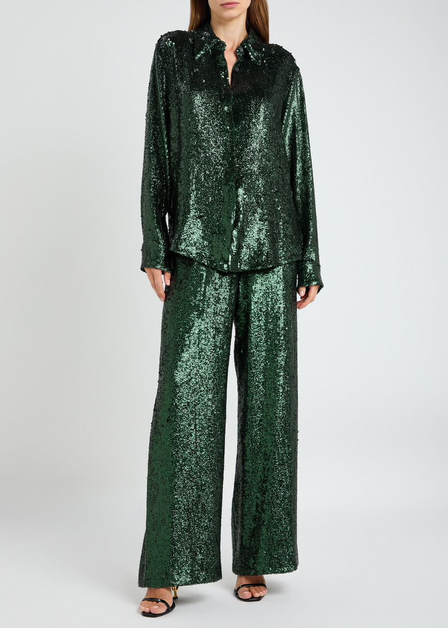 Dries Van Noten Chowy Sequin Shirt Dark Green