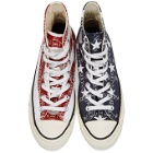 JW Anderson Indigo and Red Converse Edition Grid Logo Chuck 70 Hi Archive Print Sneakers