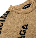 Balenciaga - Logo-Intarsia Virgin Wool-Blend Sweater - Neutrals