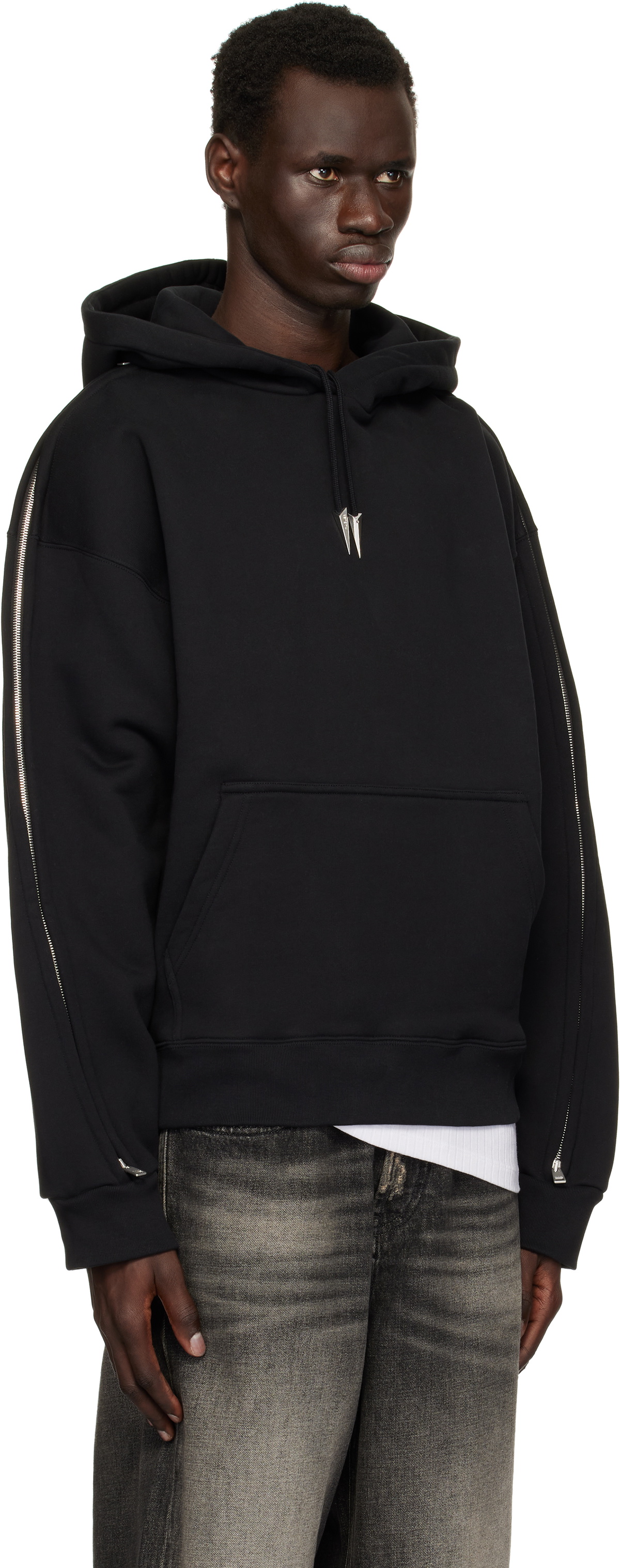 Mugler Black Zipped Sleeves Hoodie