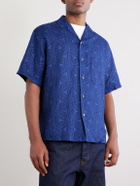 Blue Blue Japan - Sakura Camp-Collar Indigo-Dyed Floral-Print Linen Shirt - Blue