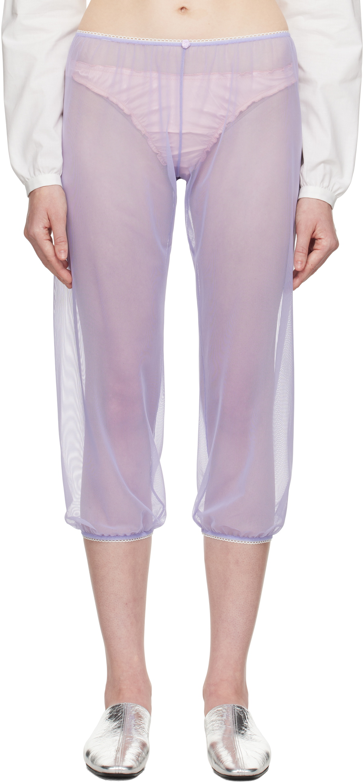 COLLEEN ALLEN Purple Stretch Tulle Sleep Capri Trousers