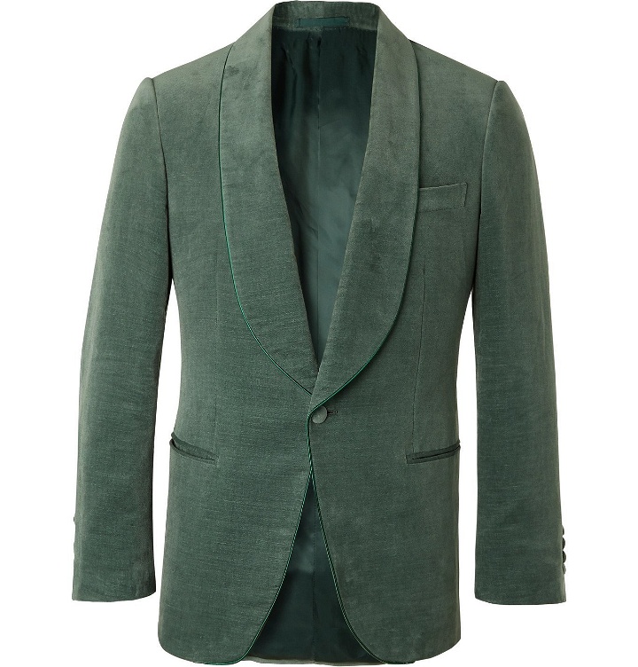 Photo: Kingsman - Slim-Fit Cotton and Linen-Blend Velvet Tuxedo Jacket - Green