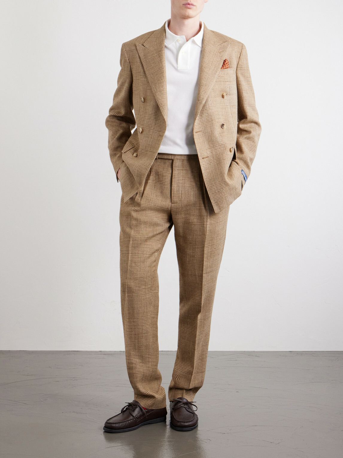 Polo Ralph Lauren - Straight-Leg Pleated Houndstooth Linen, Silk and Wool-Blend Trousers - Neutrals