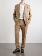Polo Ralph Lauren - Straight-Leg Pleated Houndstooth Linen, Silk and Wool-Blend Trousers - Neutrals