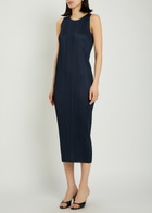 Pleats Please Issey Miyake Pleated Woven Midi Dress Navy