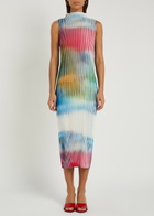 Issey Miyake Obscure Pleats Printed Woven Midi Dress Pink
