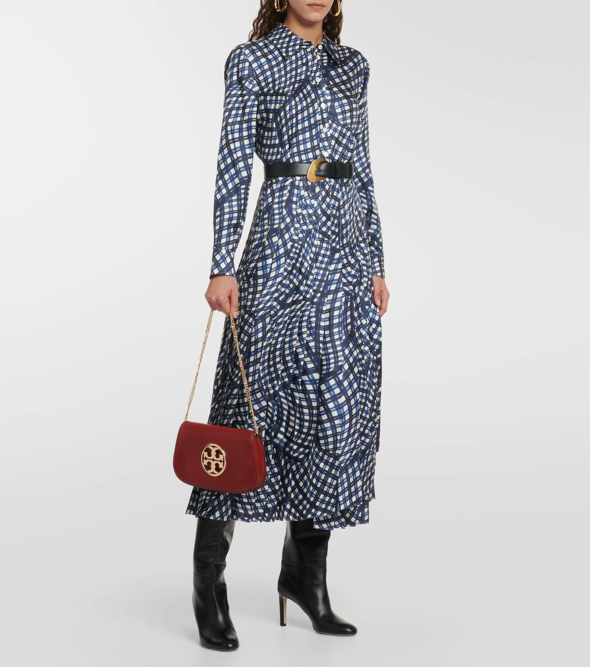 Checkered Pleats Long Shirt Dress G103690832 - ロングワンピース新しい