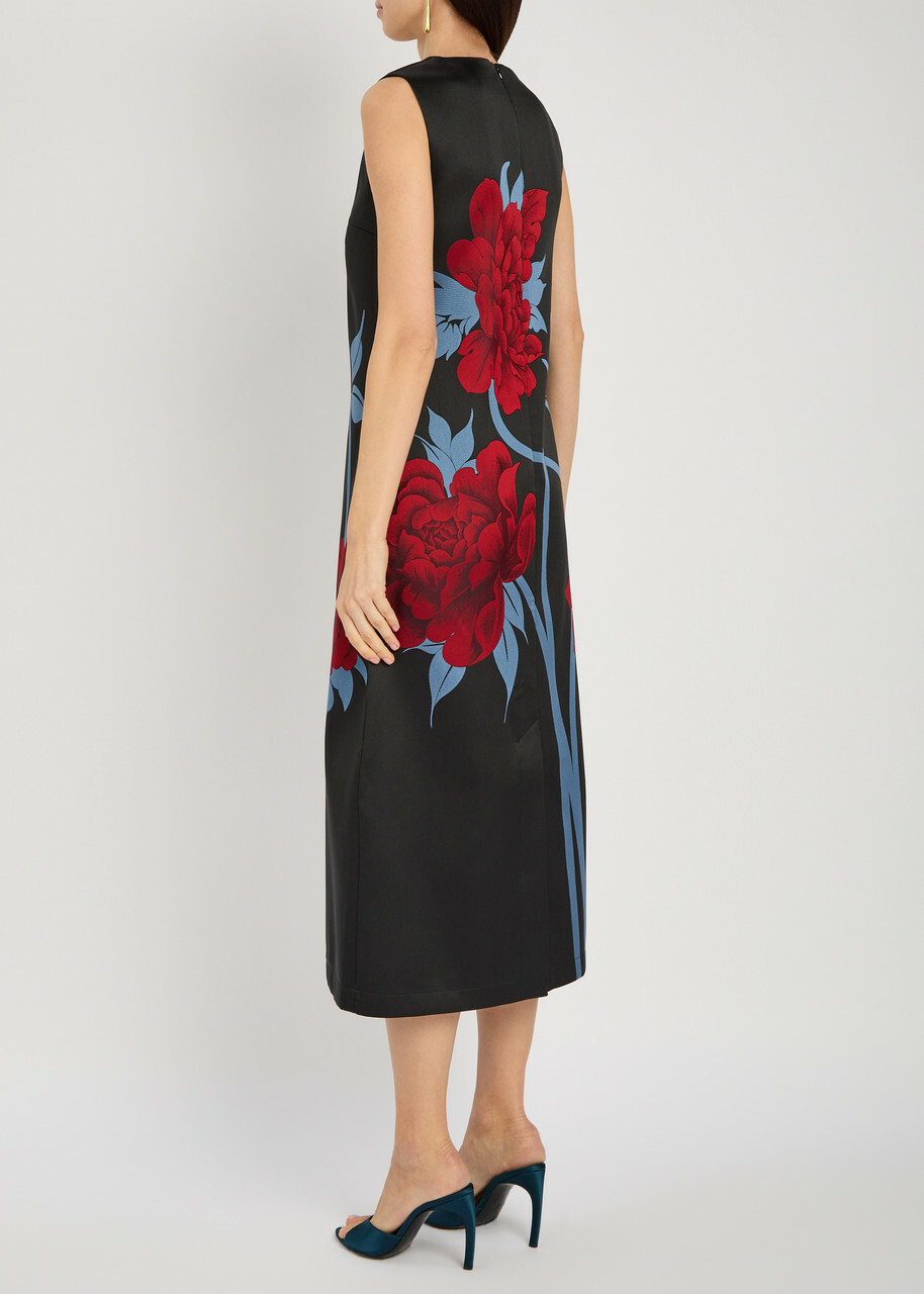 LA Double J Column Floral-jacquard Satin-twill Midi Dress Multicoloured