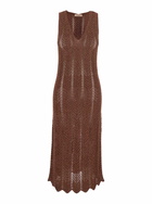 TwinSet Brown Sleeveless Long Dress With V Neck And Logo Plaque On The Rear In Viscose Blend Woman