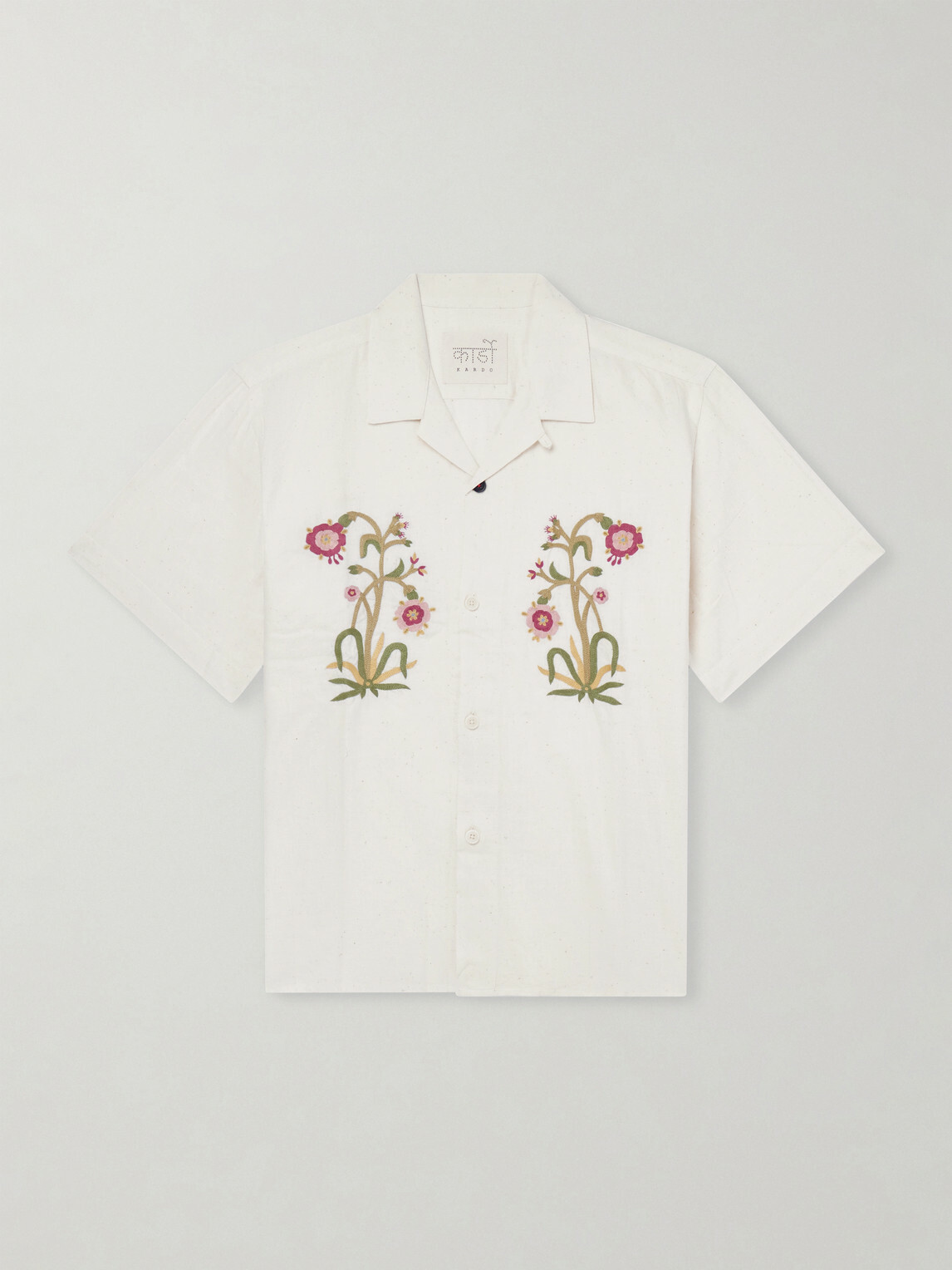 Kardo - Ronald Convertible-Collar Embroidered Cotton Shirt - Neutrals