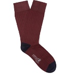 Kingsman - Ribbed Cotton-Blend Socks - Burgundy