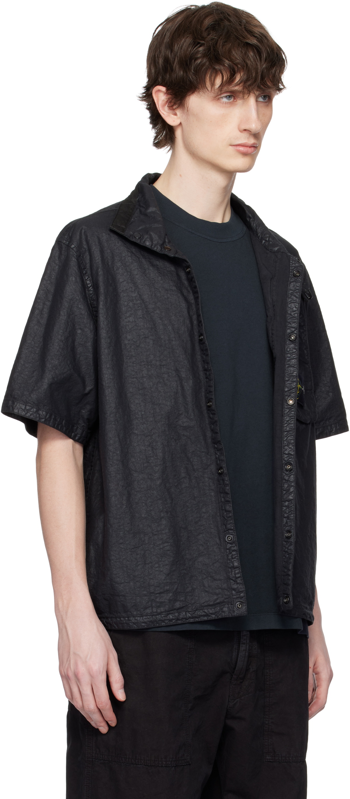 Stone Island Black Organic Look Nylon Panama-TC Shirt Stone Island