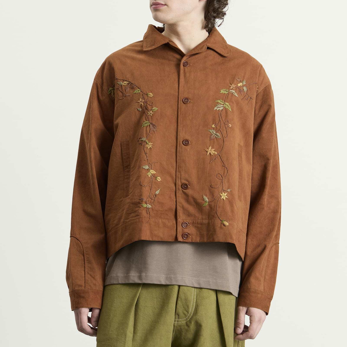 Story mfg. Men's Hand Embroidered Wander Jacket in Bark Brown