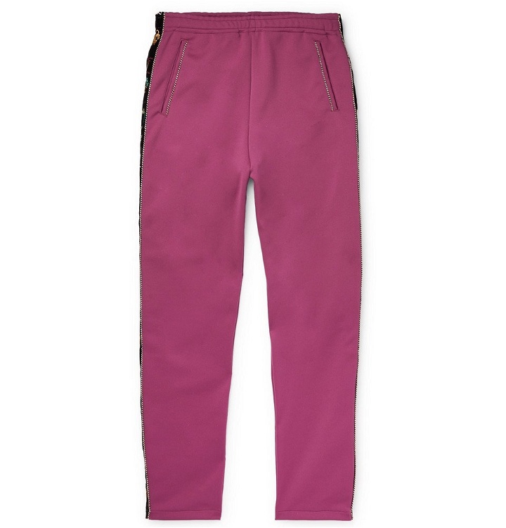 Photo: KAPITAL - Slim-Fit Embroidered Velvet-Trimmed Tech-Jersey Sweatpants - Purple