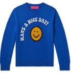 THE ELDER STATESMAN - Have a Nice Day Intarsia Cashmere Sweater - Blue