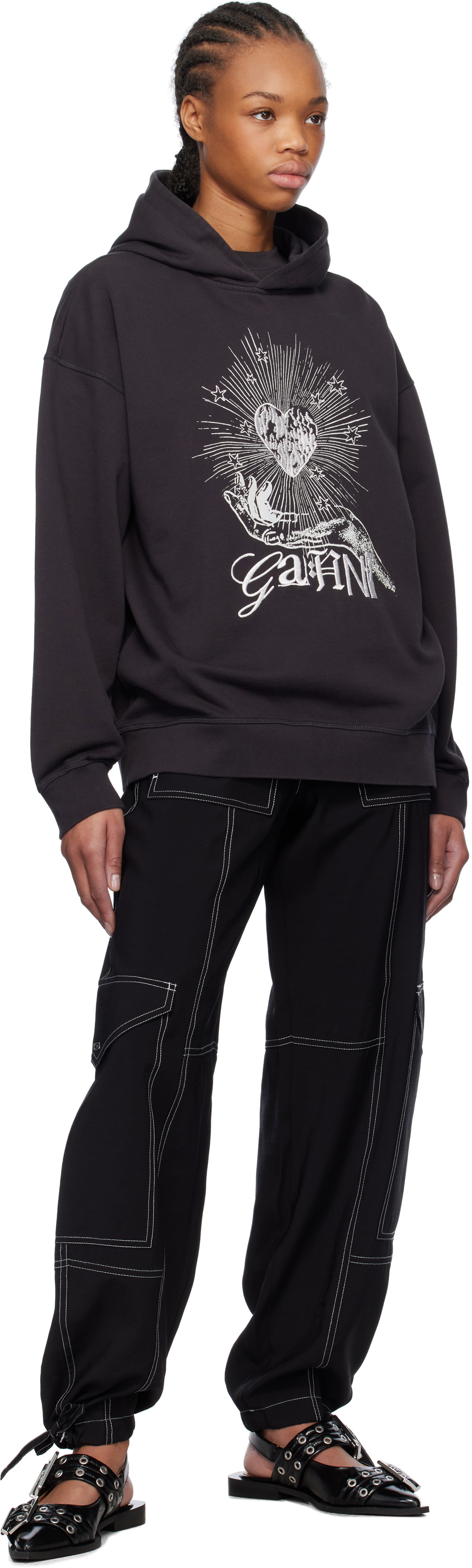 GANNI Black Isoli Heart Oversized Hoodie
