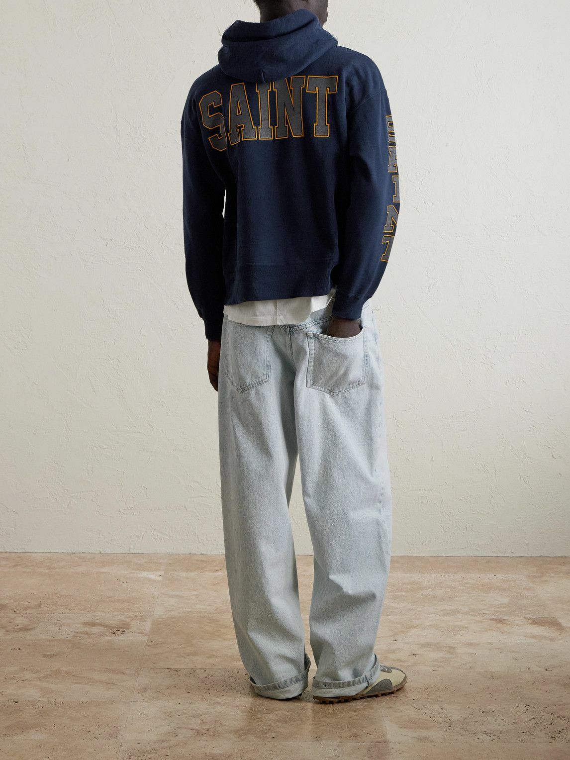 SAINT MXXXXXX - Saint College Printed Cotton Hoodie - Blue