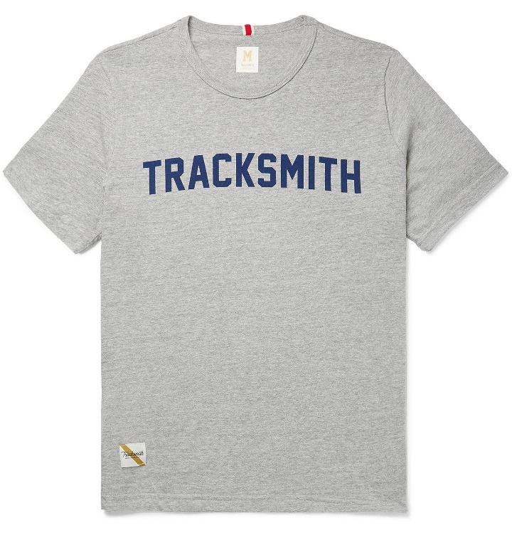 Photo: TRACKSMITH - Grayboy Mélange Logo-Print Cotton-Blend Jersey T-Shirt - Blue