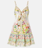 Camilla Bow-detail floral cotton minidress