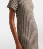 Brunello Cucinelli Ribbed-knit lamé midi dress