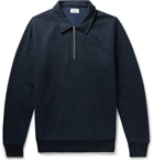 Hartford - Fleece-Back Cotton-Blend Jersey Half-Zip Sweatshirt - Blue