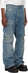 Rick Owens DRKSHDW Blue Temple Double Denim Cargo Pants