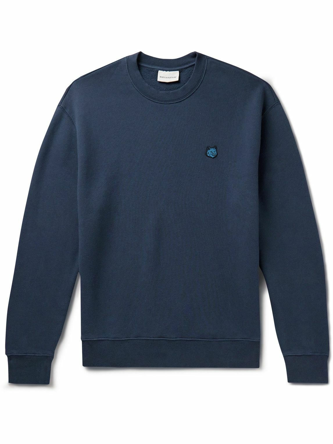 Maison Kitsuné - Logo-Appliquéd Cotton-Jersey Sweatshirt - Blue Maison ...