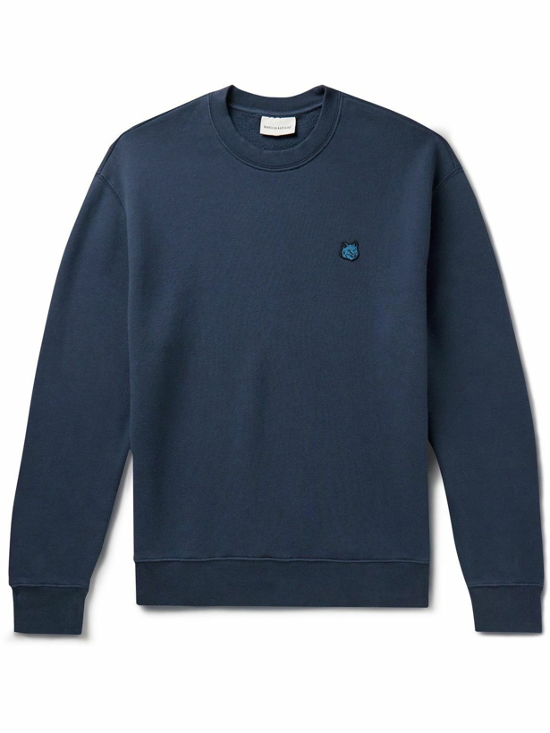 Photo: Maison Kitsuné - Logo-Appliquéd Cotton-Jersey Sweatshirt - Blue