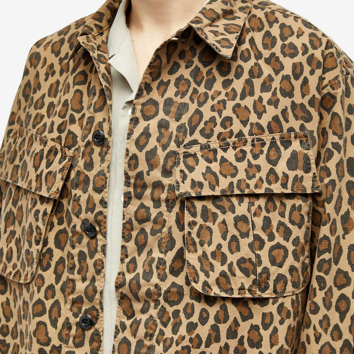 Wacko Maria Men's Leopard Fatigue Jacket in Beige Wacko Maria