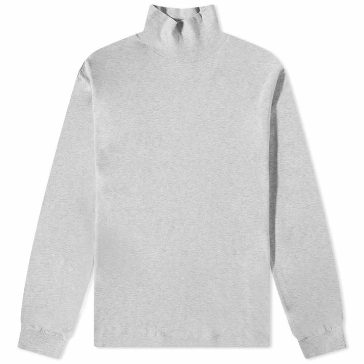 Photo: Auralee Men's Long Sleeve Mock Neck T-Shirt in Heather Grey