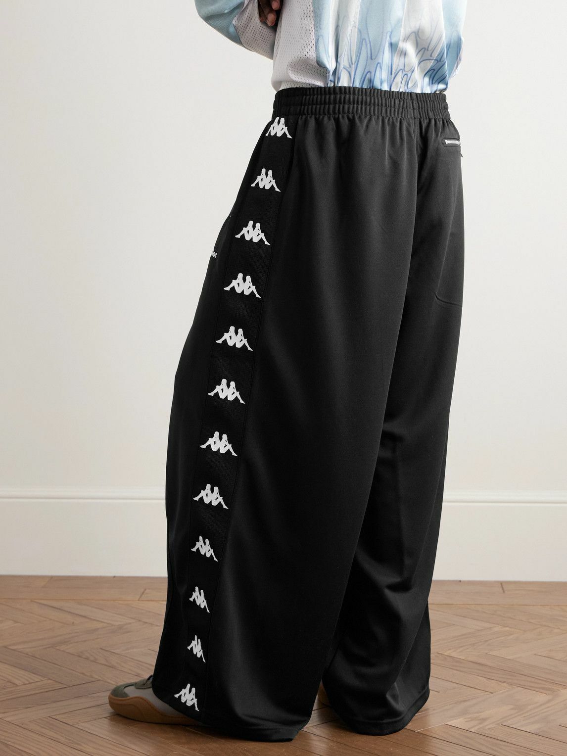 Acne Studios - Kappa Wide-Leg Webbing-Trimmed Logo-Embroidered Tech-Jersey Track Pants - Black