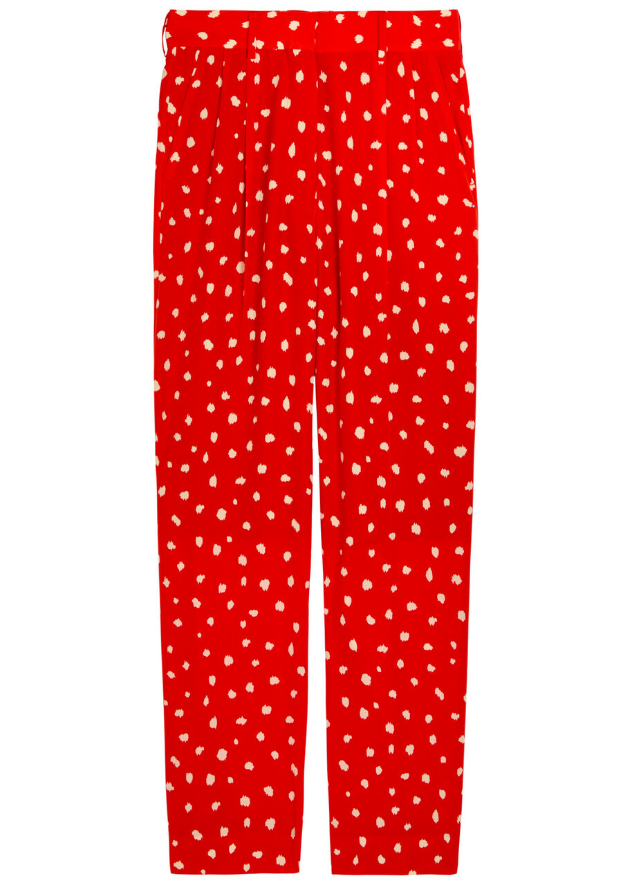 Blaze Milano Fox Polka-dot Straight-leg Silk Trousers Red